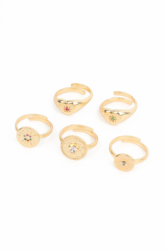 PACK OF 5 CZ GOLD PLATED RINGS