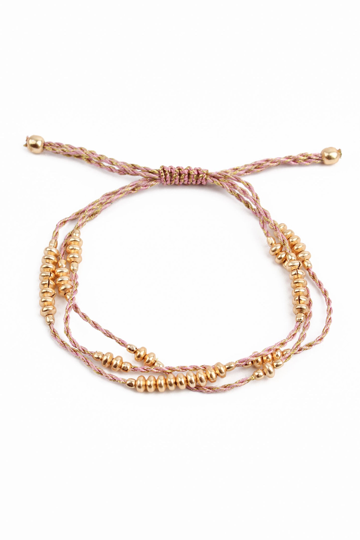 PALE PINK ROPE GOLD METAL BEAD BRACELET