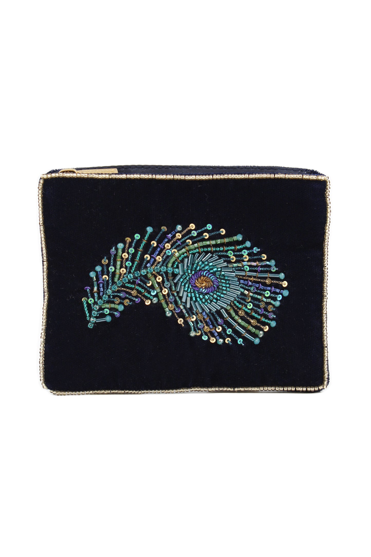 PEACOCK FEATHER ON NAVY SMALL POUCH