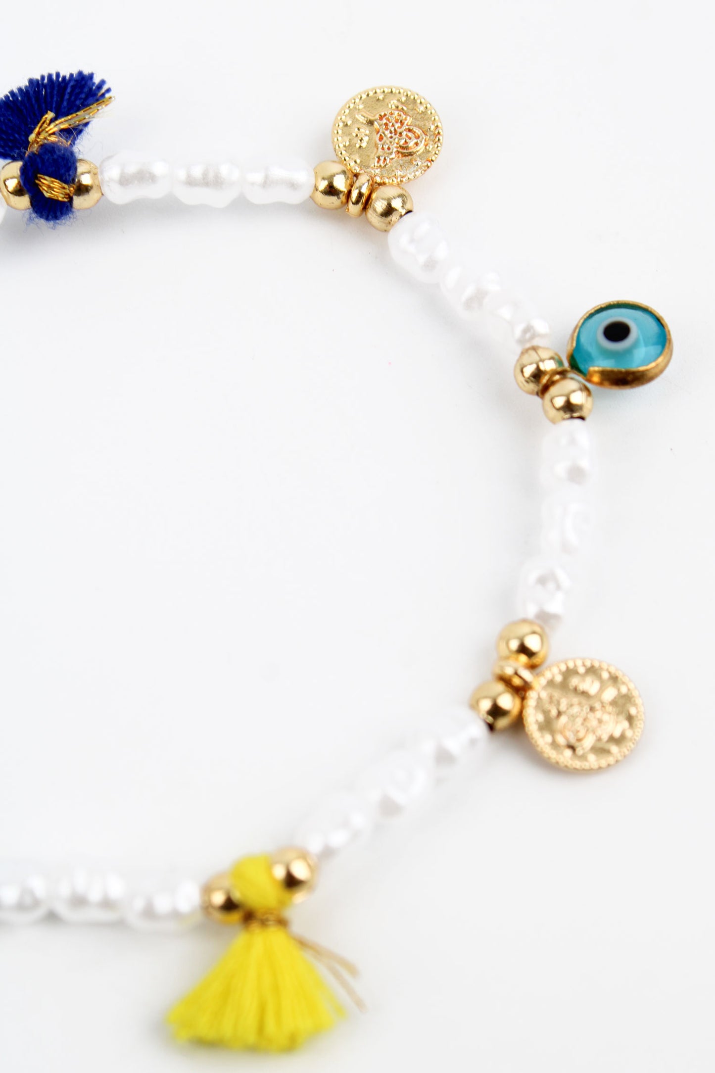 PEARL CHARM BLUE & YELLOW TASSLE BRACELET