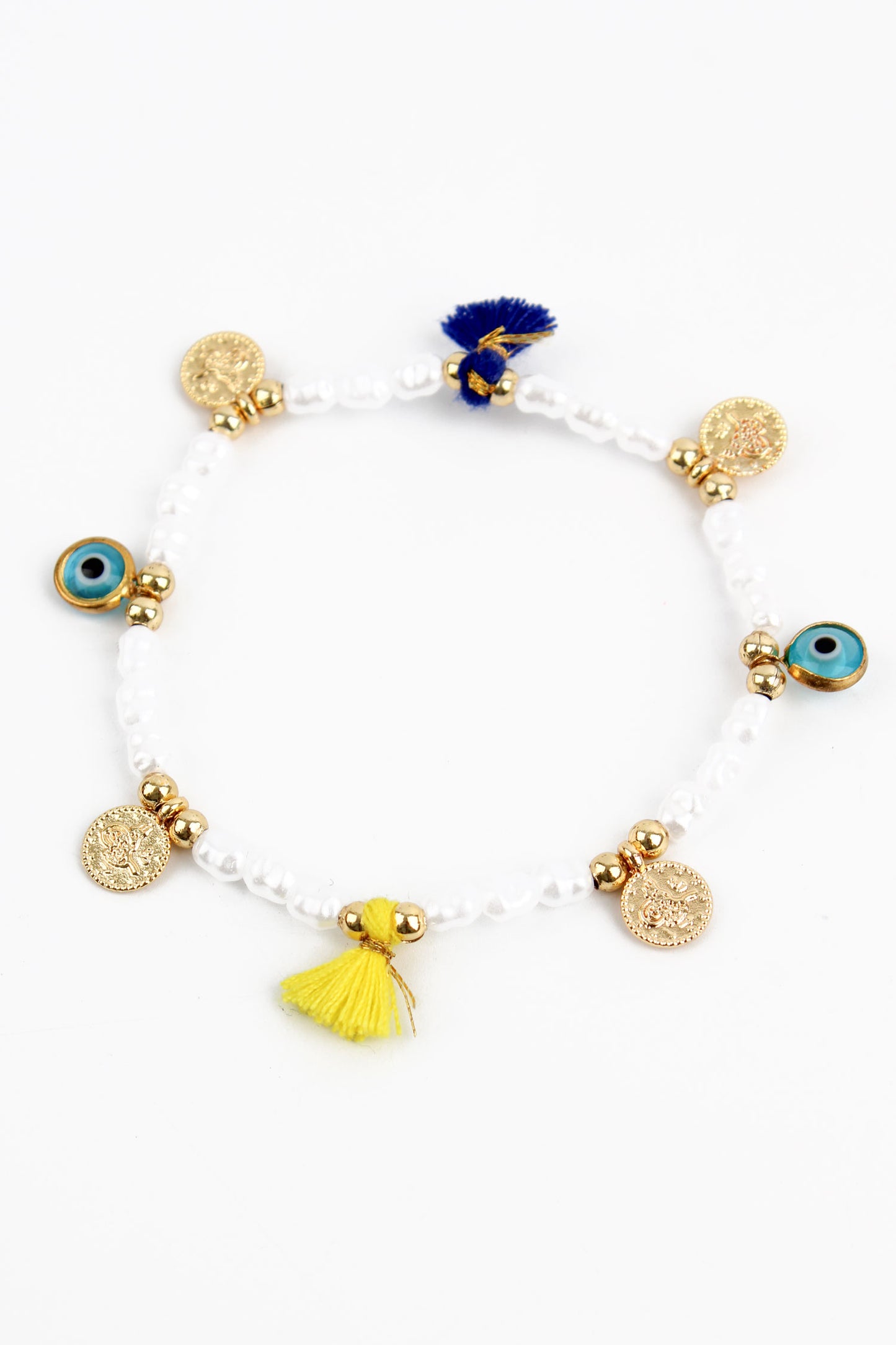 PEARL CHARM BLUE & YELLOW TASSLE BRACELET