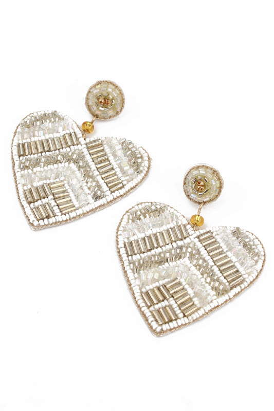PEARL CHEVRON HEART BEADED EARRINGS