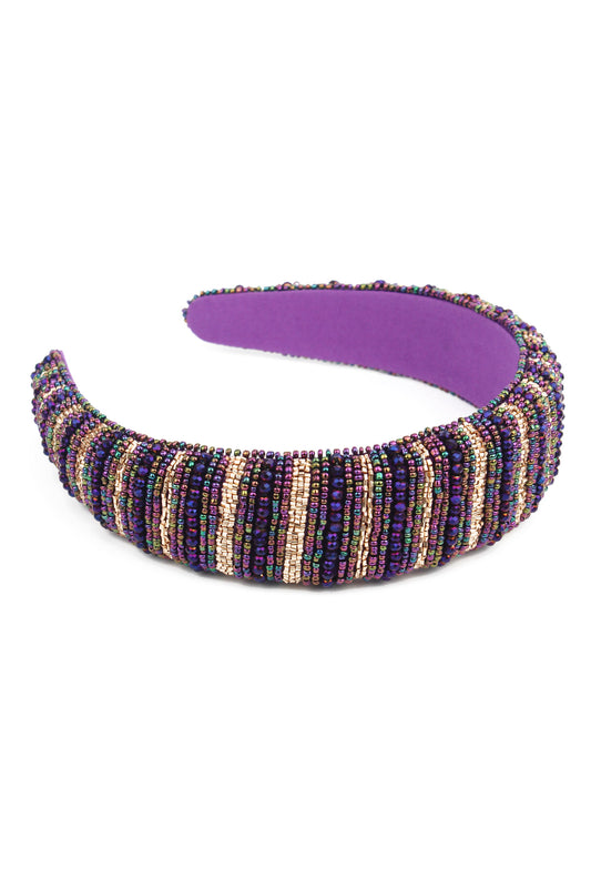 PURPLE AND GOLD BEADED HEADBAND