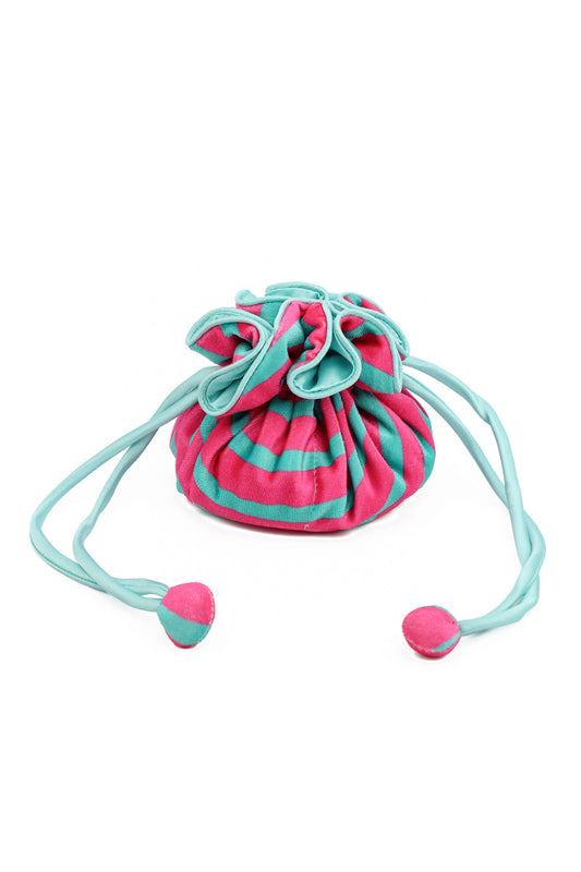 PINK AND TURQUOISE JEWELLERY DRAWSTRING POUCH