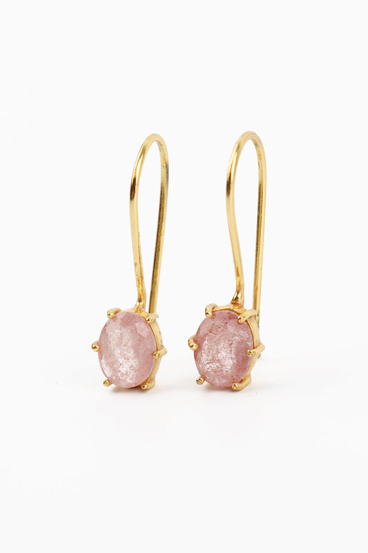 PINK AVENTURINE GEMSTONE CLAW OVAL EARRINGS
