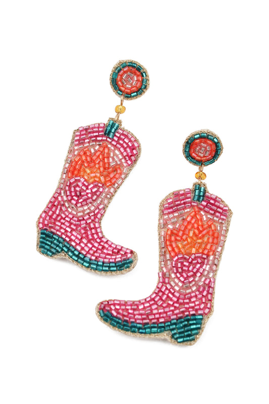 PINK COWGIRL BOOT EARRINGS