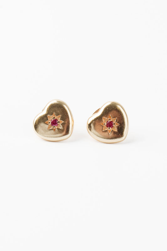 PINK CRYSTAL GOLD HEART STARBURST STUDS
