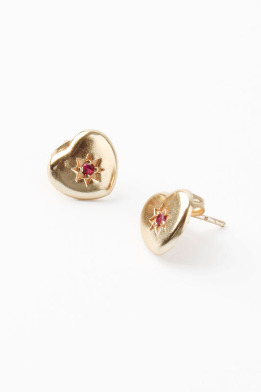 PINK CRYSTAL GOLD HEART STARBURST STUDS