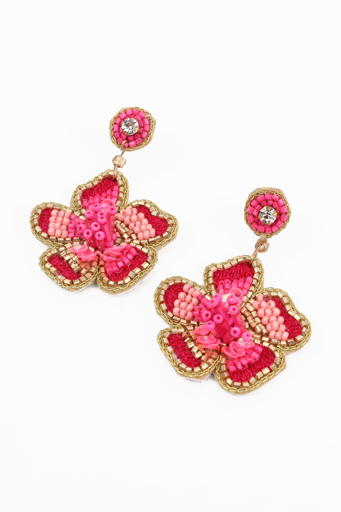 PINK FLOWER BEADED EARRINGS