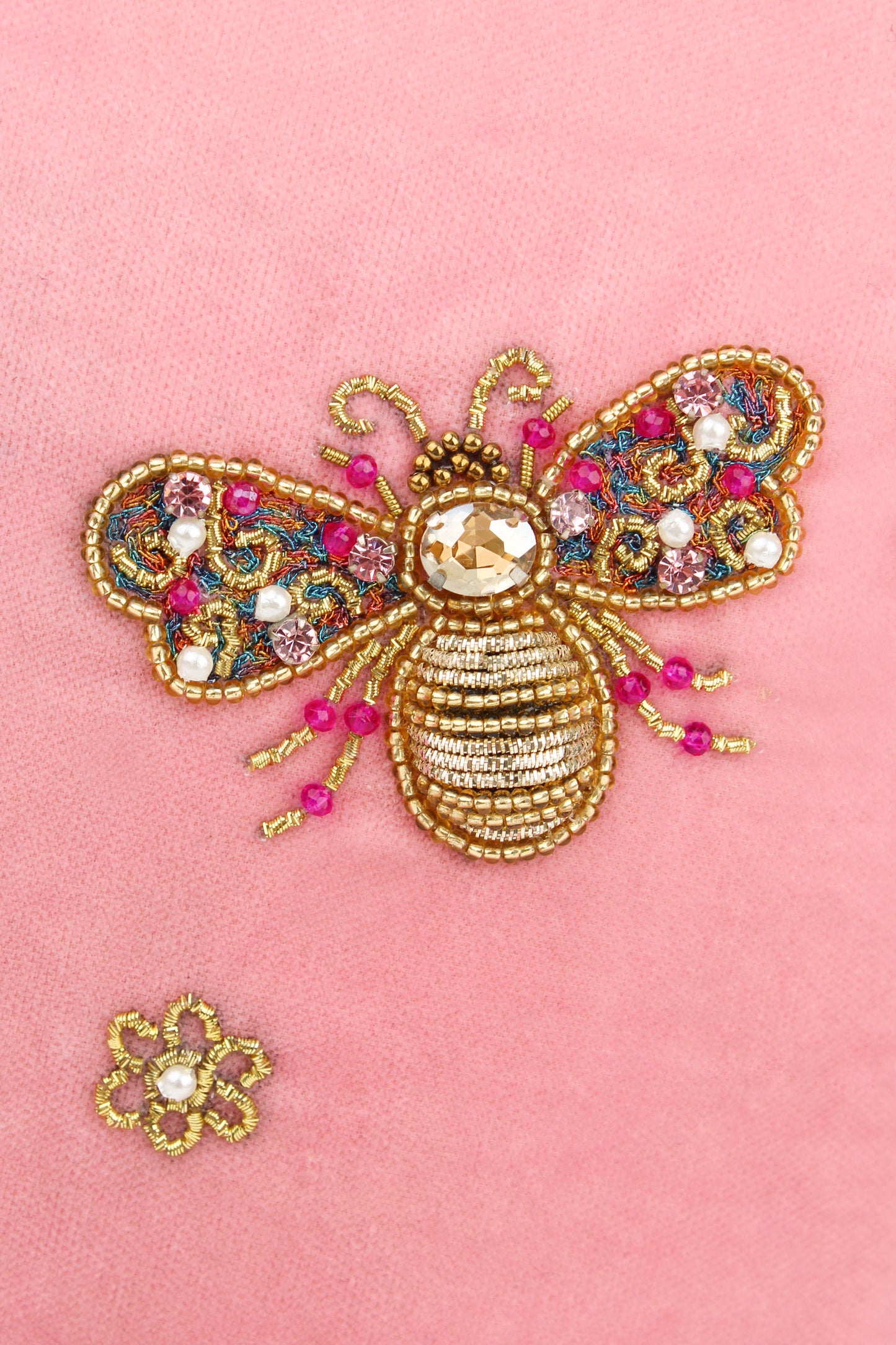 PINK FLOWER DOUBLE BEE LARGE POUCH