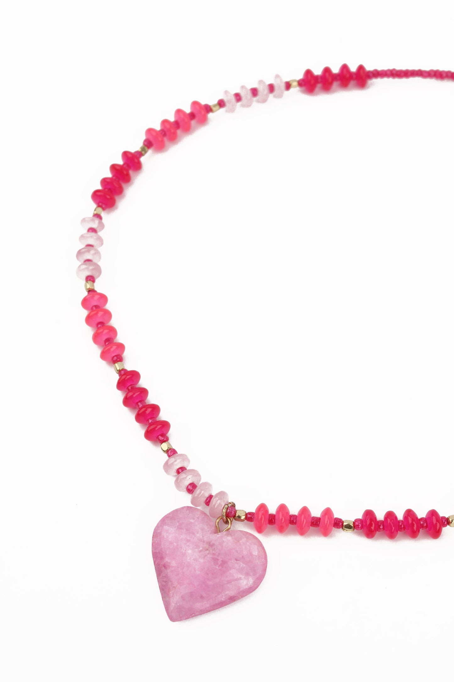 PINK GLASS BEADED NECKLACE WITH PINK HEART CHARM