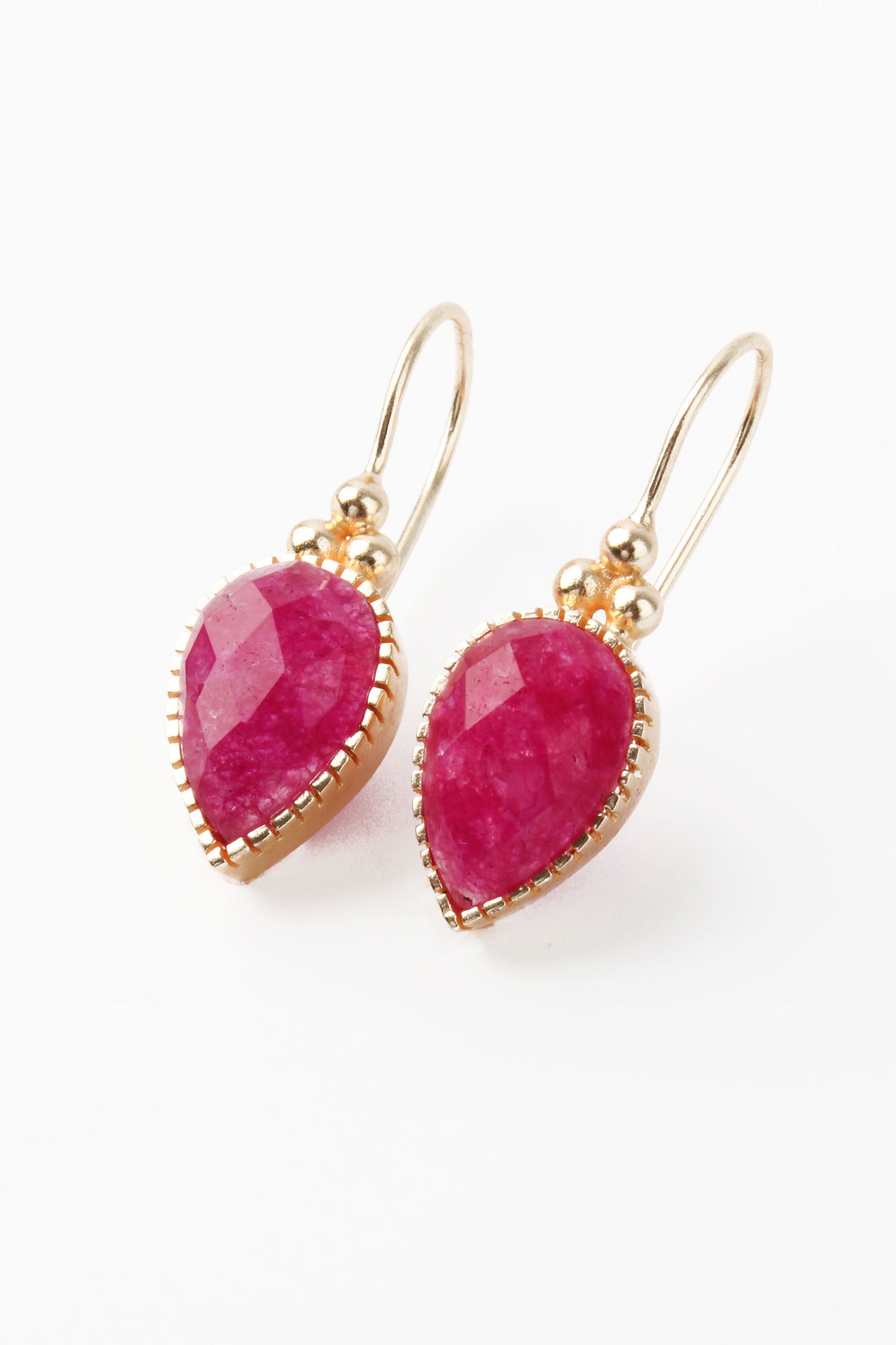 PINK QUARTZ DROP HOOK EARRINGS DOT OUTLINE