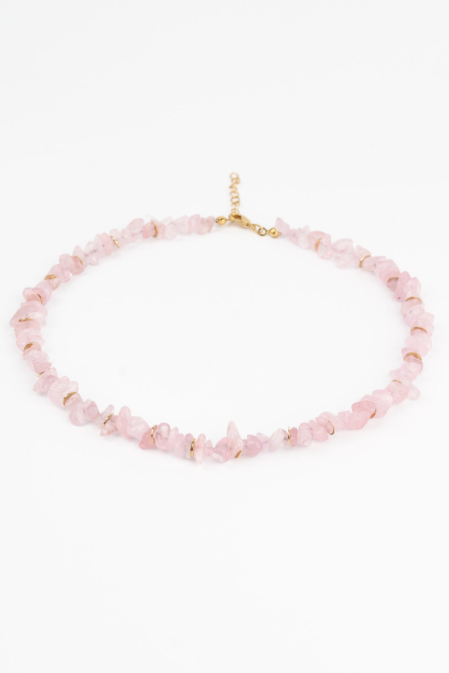 PINK STONE NECKLACE WITH GOLD DISCS