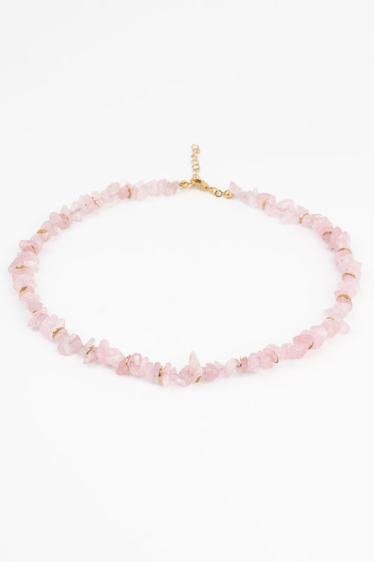 PINK STONE NECKLACE WITH GOLD DISCS