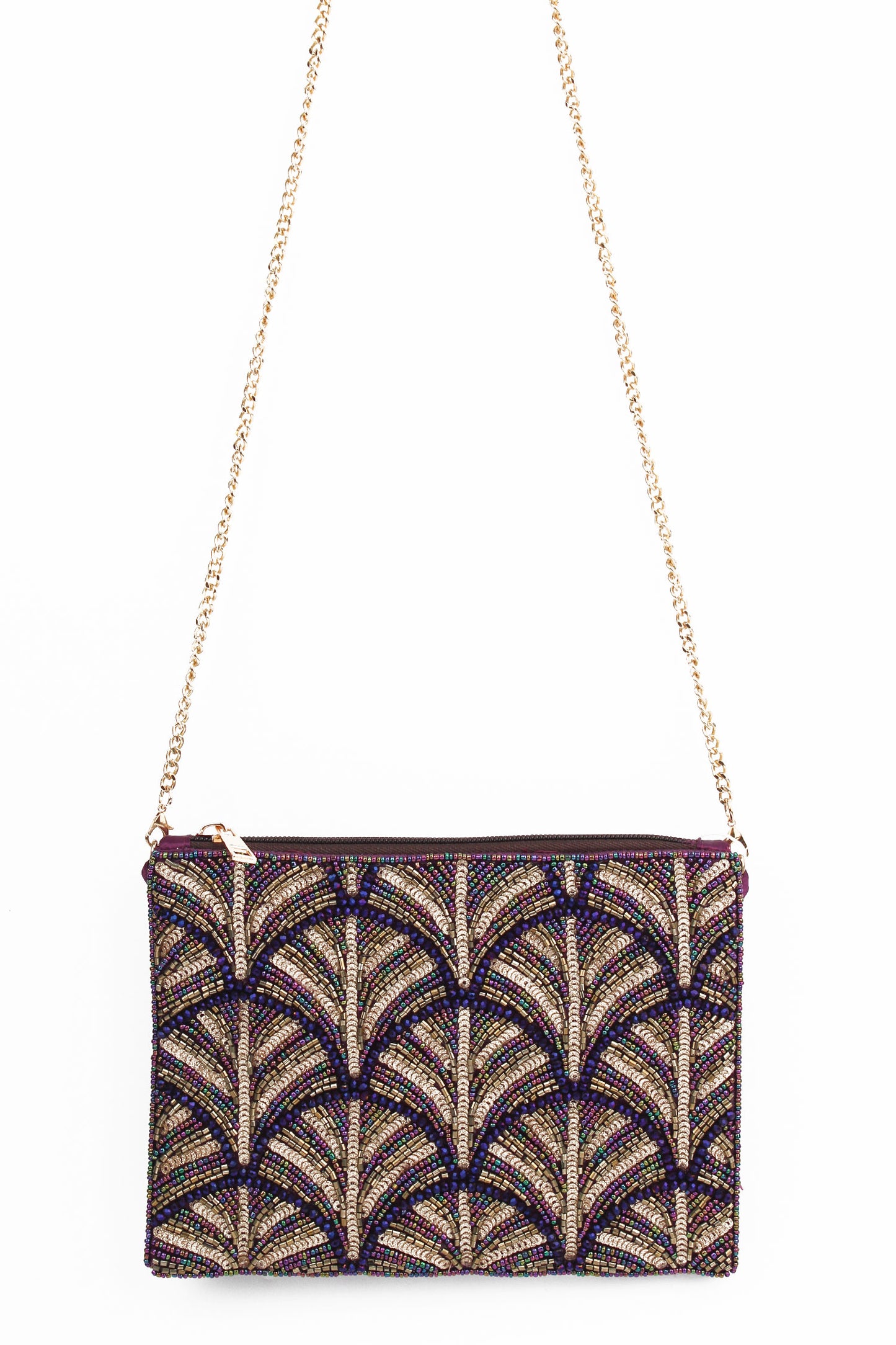 PLUM AND GOLD SWIRL ART DECO BAG