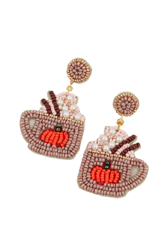 HALLOWEEN PUMPKIN SPICE MUG BEADED EARRINGS