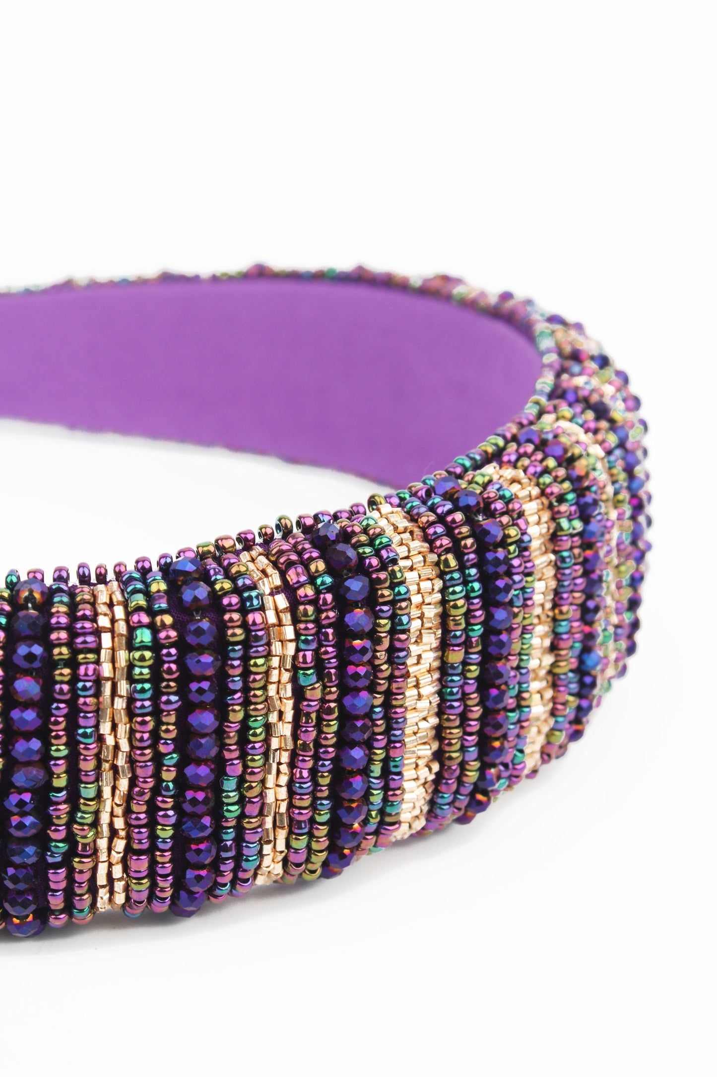 PURPLE AND GOLD BEADED HEADBAND
