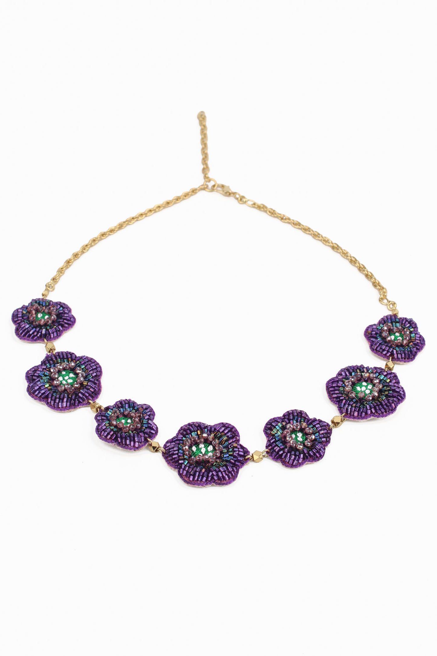 PURPLE COLOUR BEADED EMBROIDERY FLOWER NECKLACE