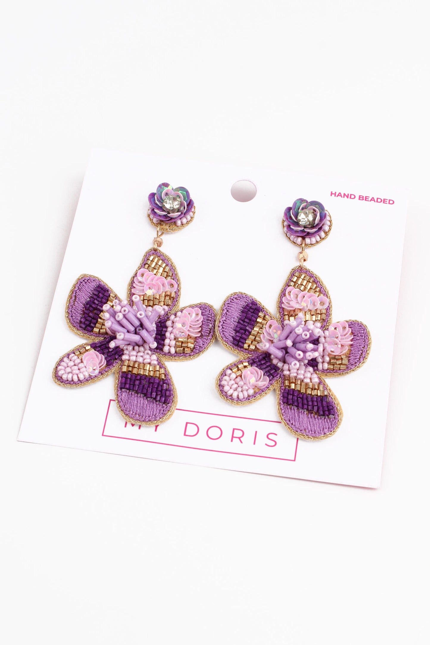 PURPLE FLOWER BEADED EARRINGS