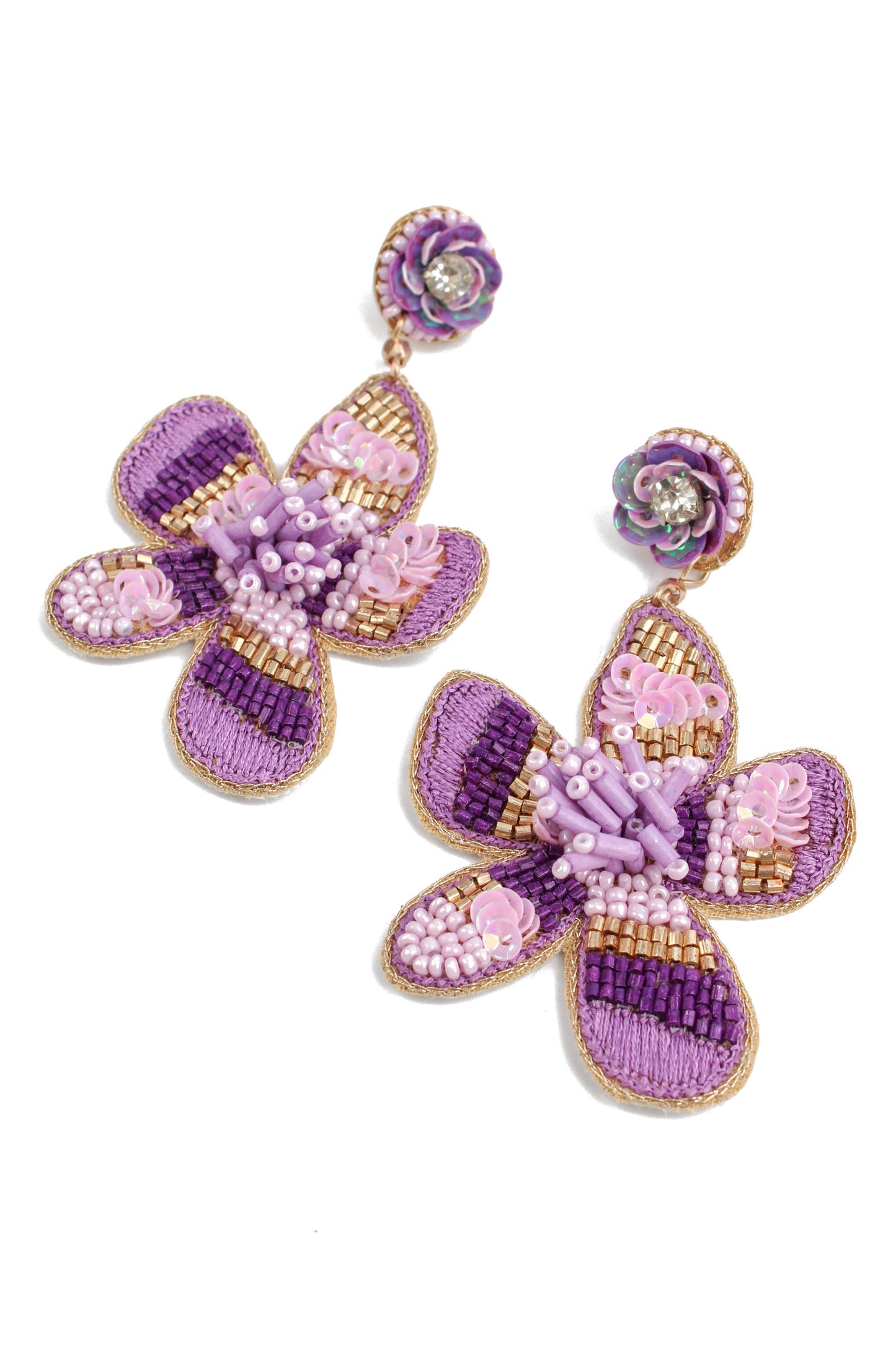 PURPLE FLOWER BEADED EARRINGS