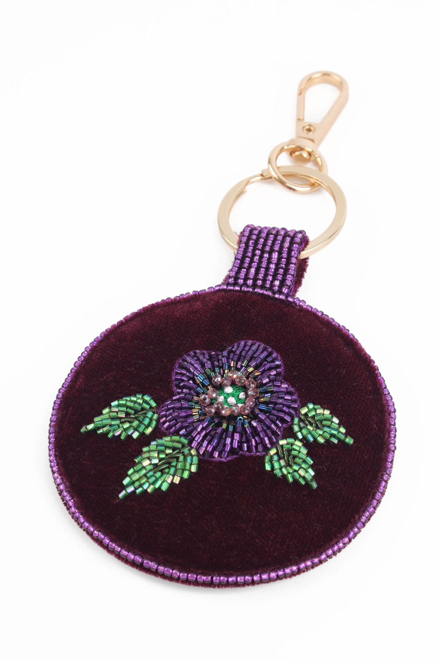 PURPLE FLOWER ROUND KEYRING/BAG CHARM