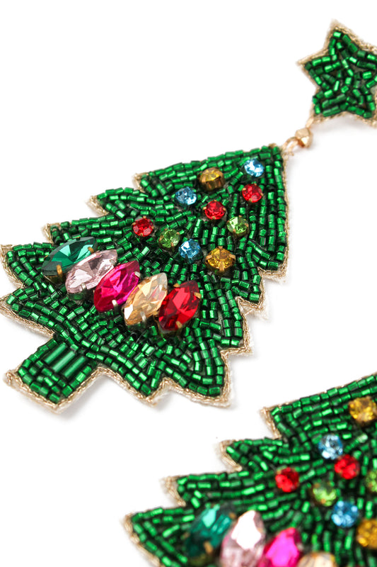 LARGE RAINBOW AND GREEN CHRISTMAS TREE EARRINGS