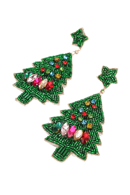 LARGE RAINBOW AND GREEN CHRISTMAS TREE EARRINGS