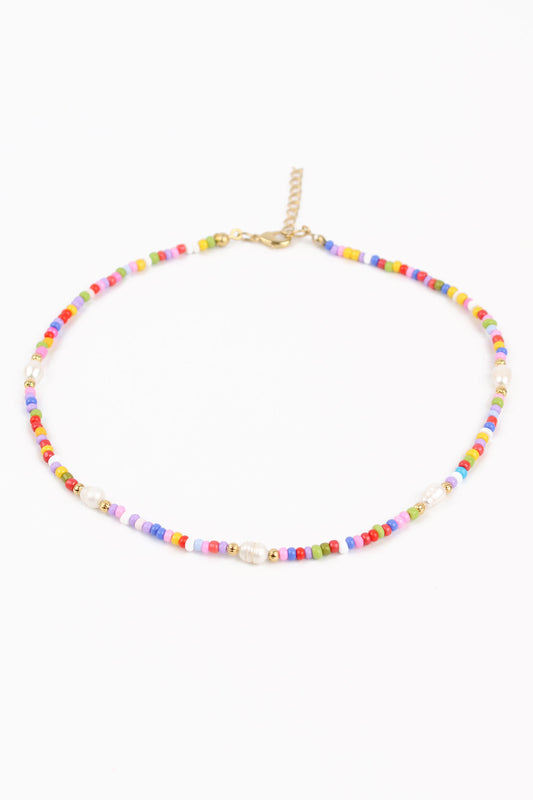 RAINBOW BEADED AND PEARL NECKLACE