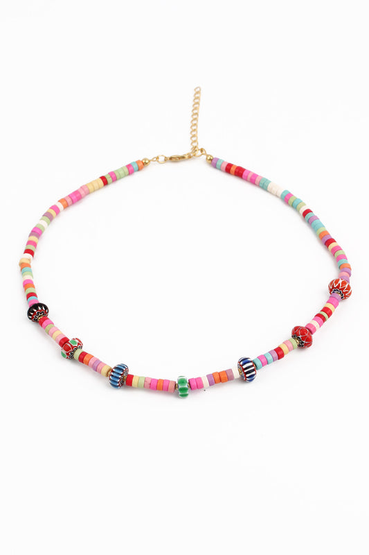 RAINBOW BEADED CHARM NECKLACE