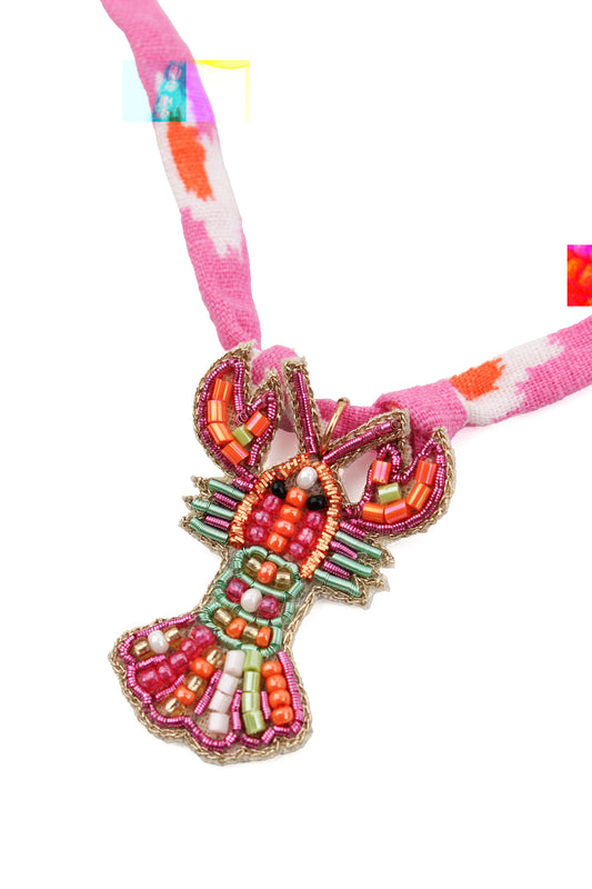 RAINBOW LOBSTER ON FABRIC NECKLACE