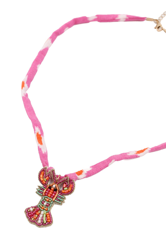 RAINBOW LOBSTER ON FABRIC NECKLACE
