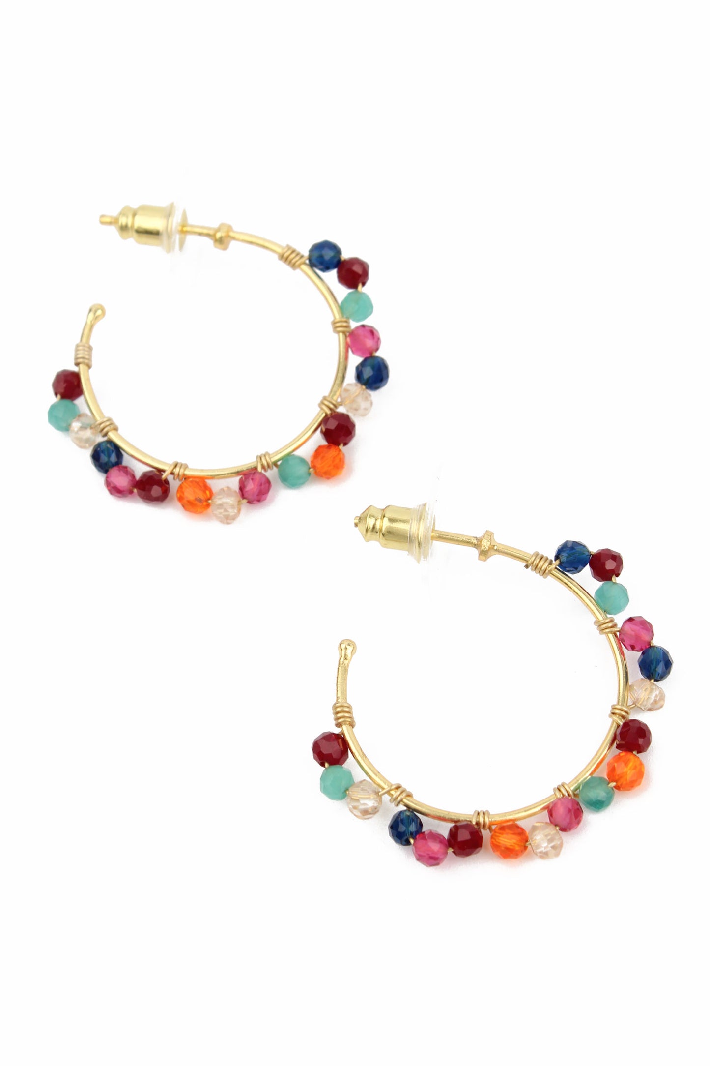 RAINBOW STONES WIRED GOLD HOOPS
