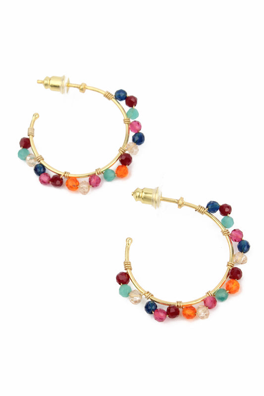 RAINBOW STONES WIRED GOLD HOOPS