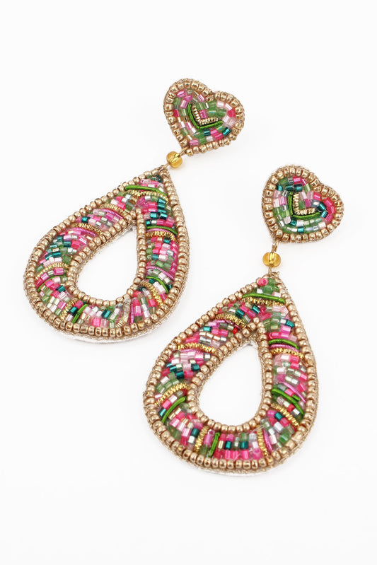 RAINBOW TEARDROP HEART BEADED EARRINGS