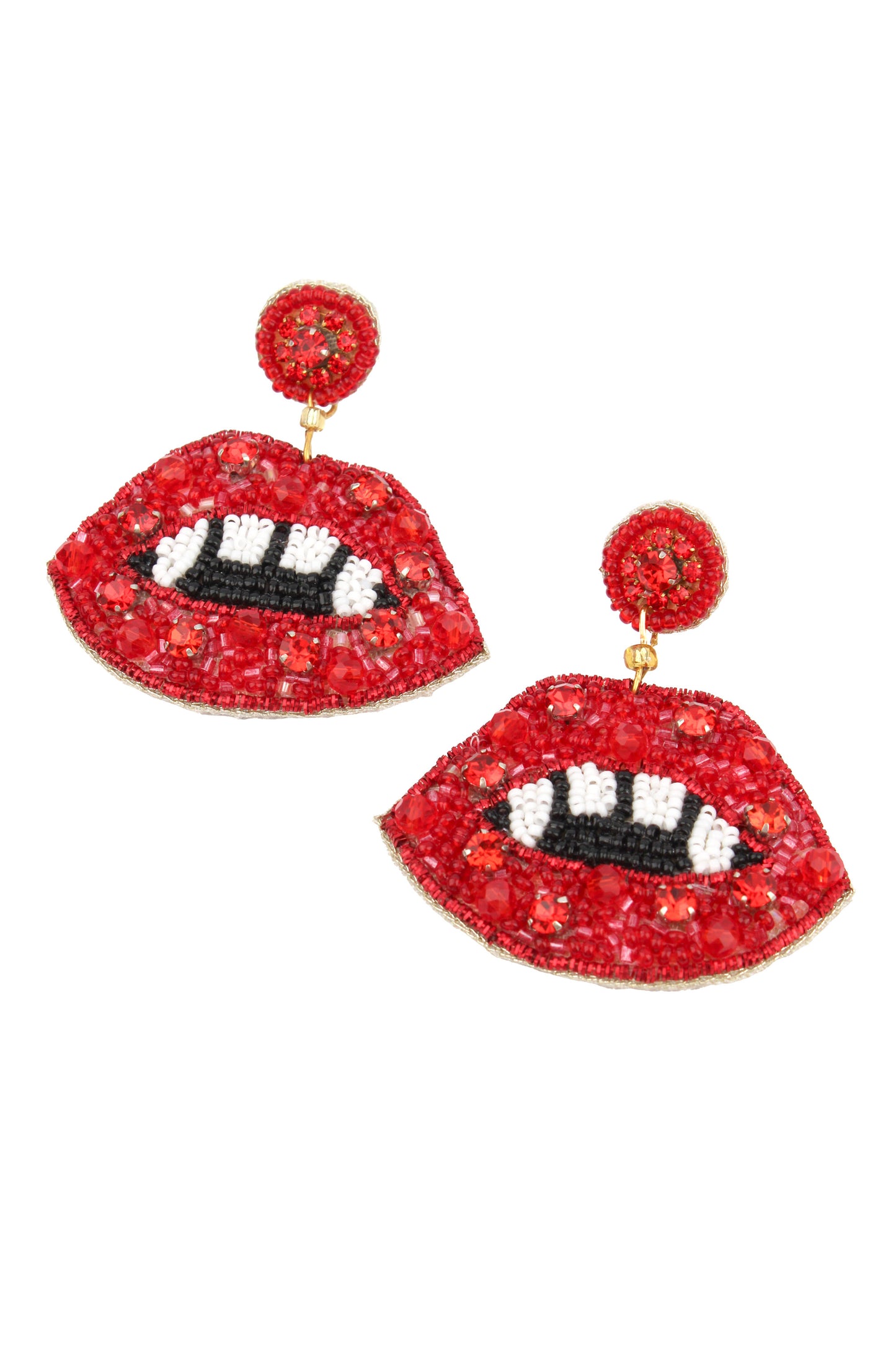 HALLOWEEN RED LIPS AND FANG BEADED EARRINGS
