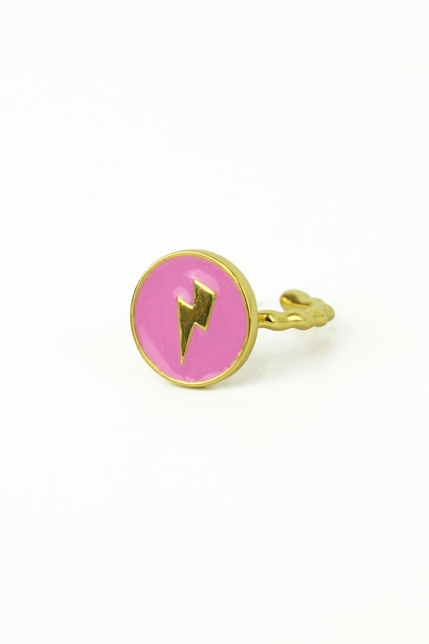 PINK ENAMEL LIGHTNING BOLT RING (7069911843003)