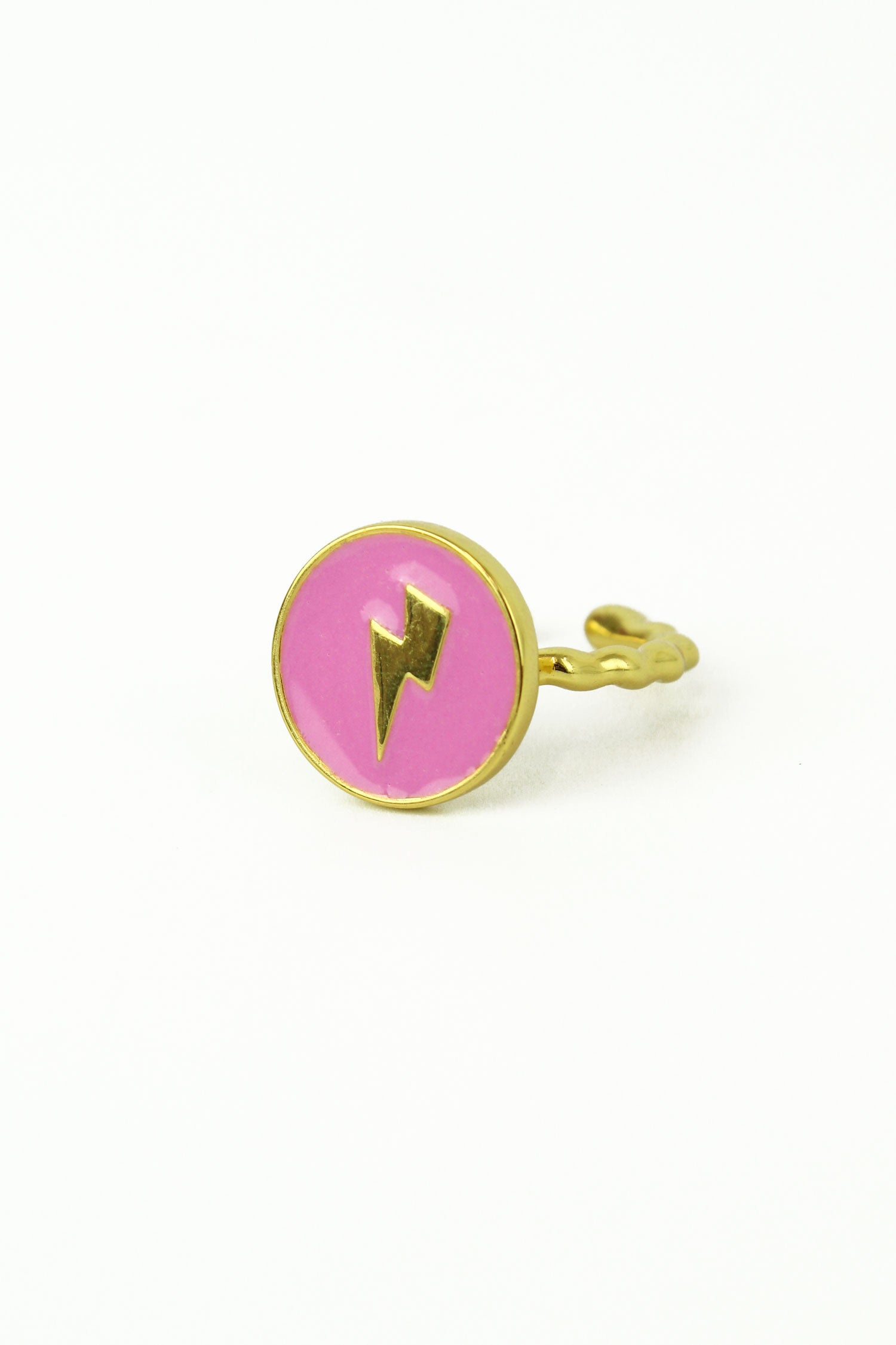 PINK ENAMEL LIGHTNING BOLT RING (7069911843003)
