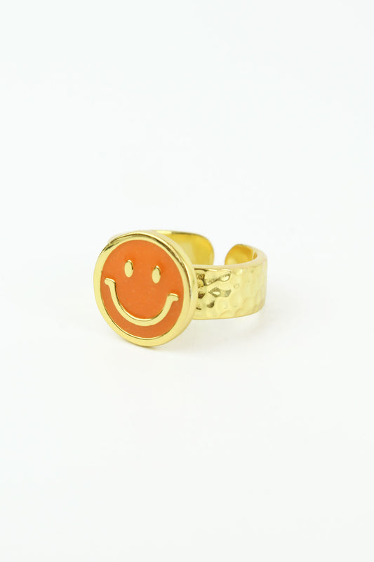 ORANGE ENAMEL SMILEY RING (7859080233176)