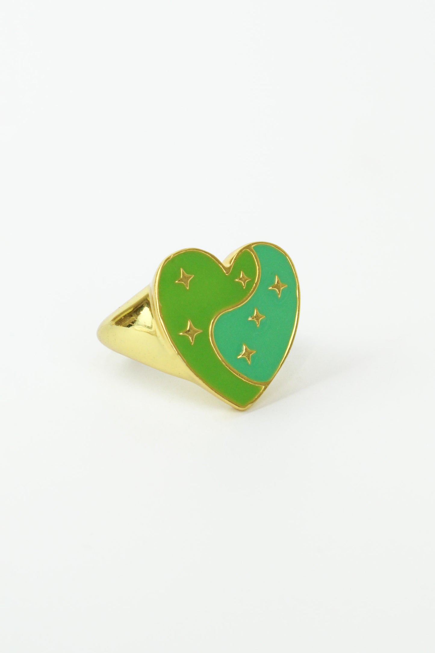 GREEN ENAMEL HEART STAR RING (7965654941912)