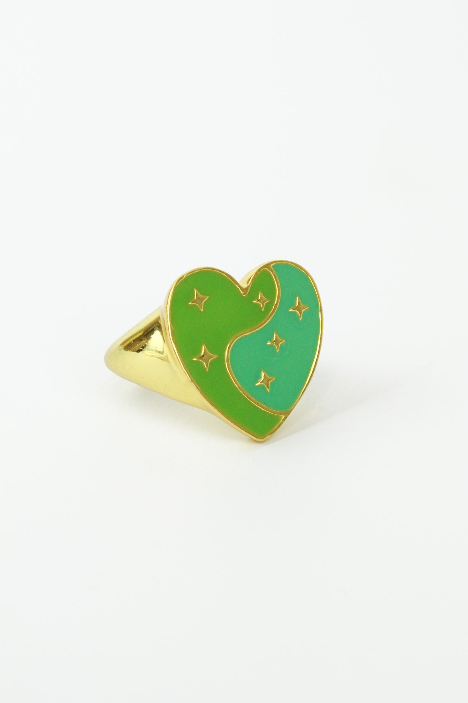 GREEN ENAMEL HEART STAR RING (7965654941912)