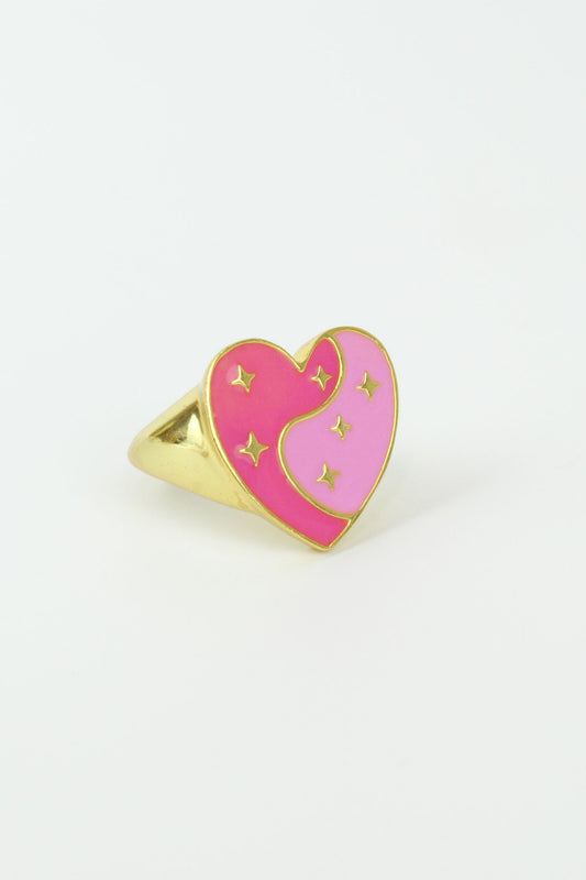 PINK ENAMEL HEART STAR RING (7965655040216)
