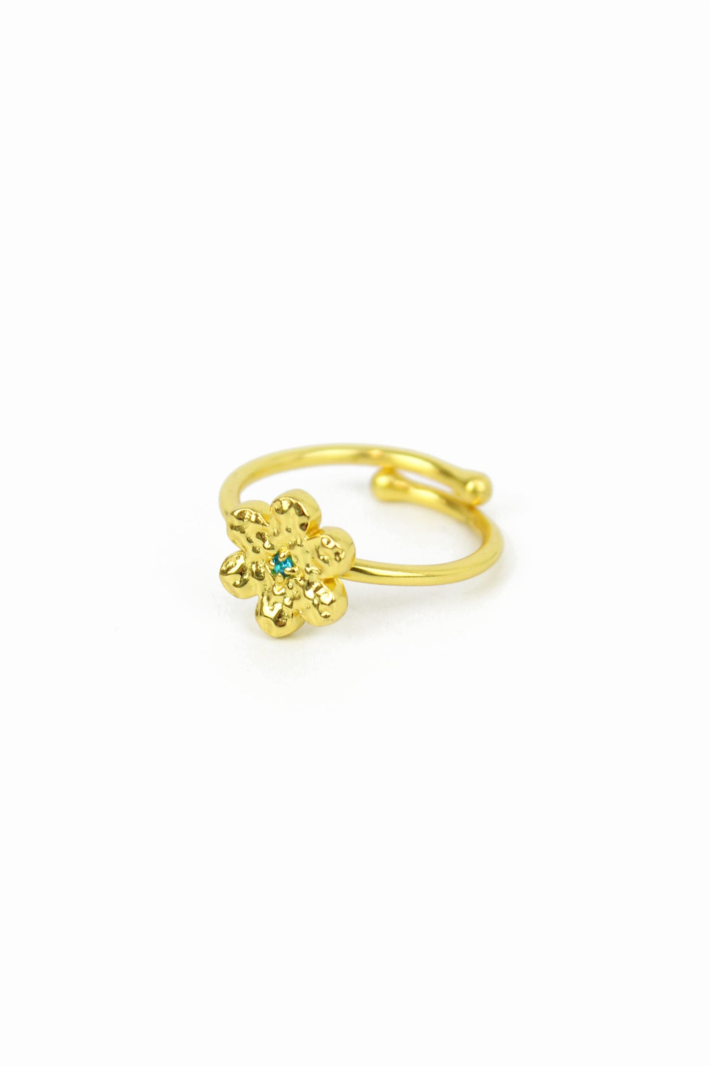 HAMMERED BLUE CZ FLOWER RING