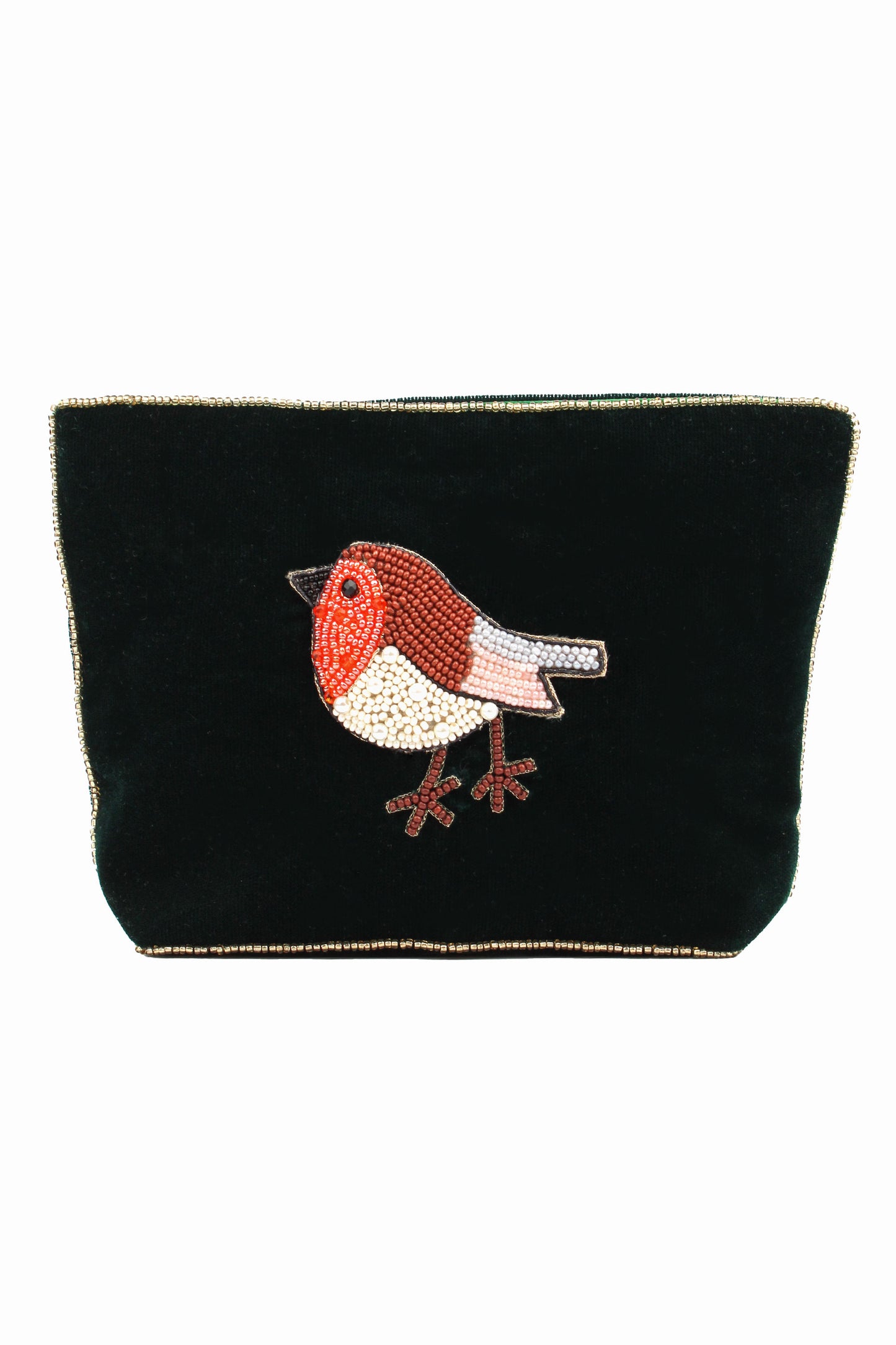 ROBIN ON DARK GREEN MEDIUM POUCH