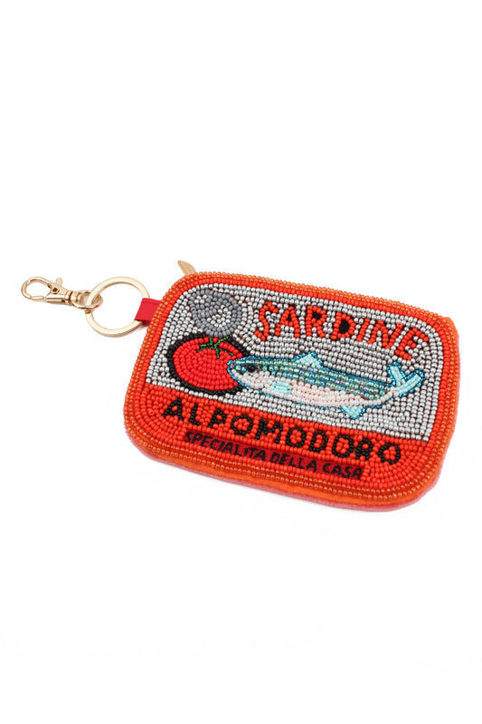 SARDINE AND TOMATO BEADED KEYRING POUCH