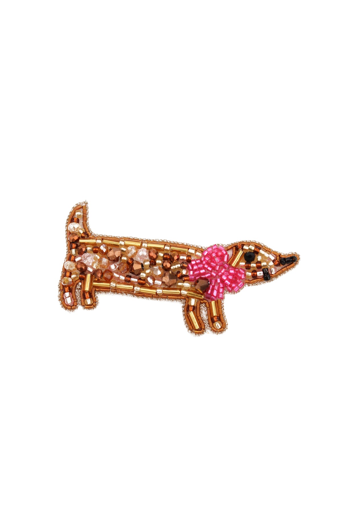 SAUSAGE DOG WITH BOW BROOCH