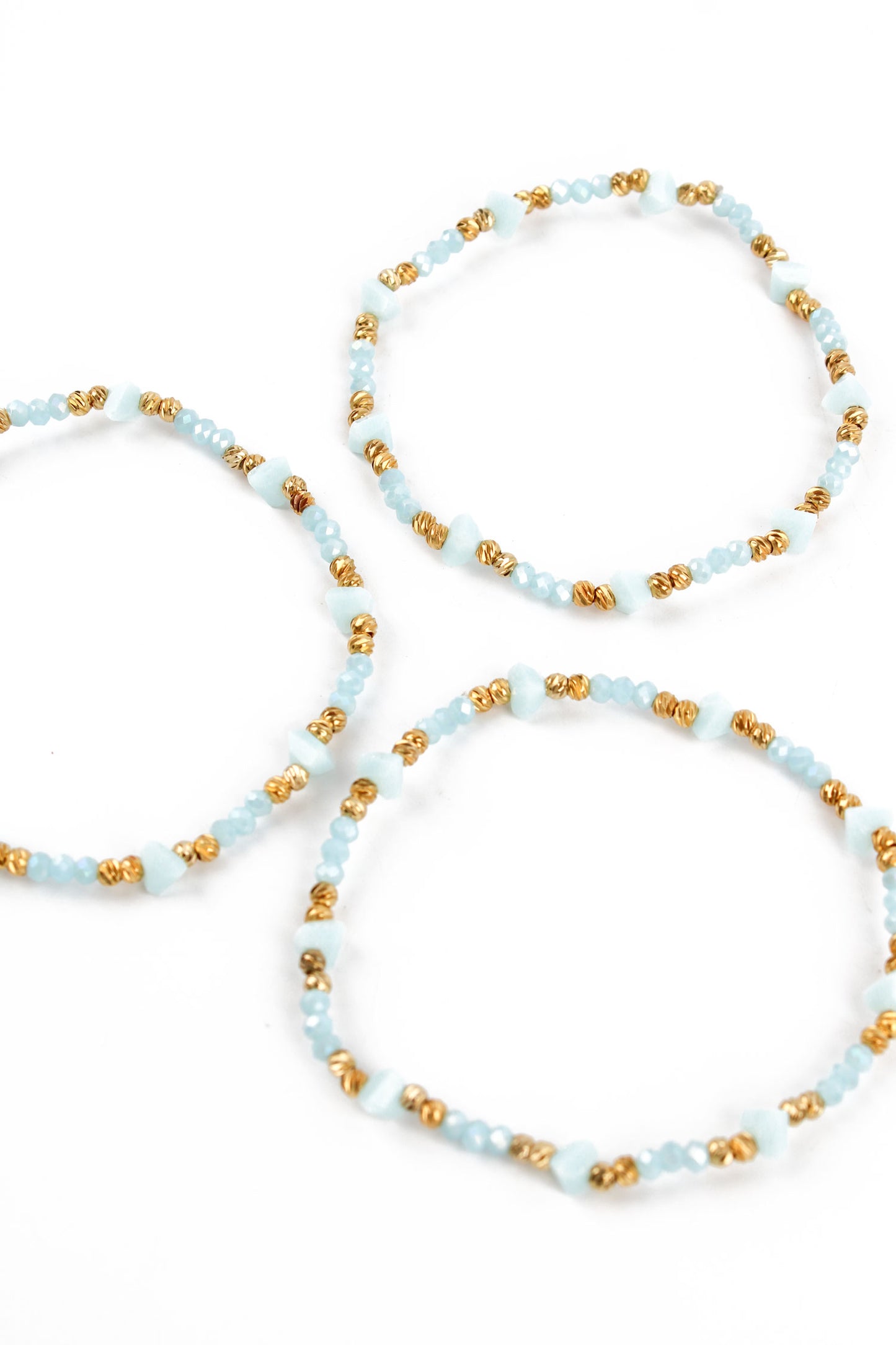 SET OF 3 BLUE GLASS ELASTIC BRACELET