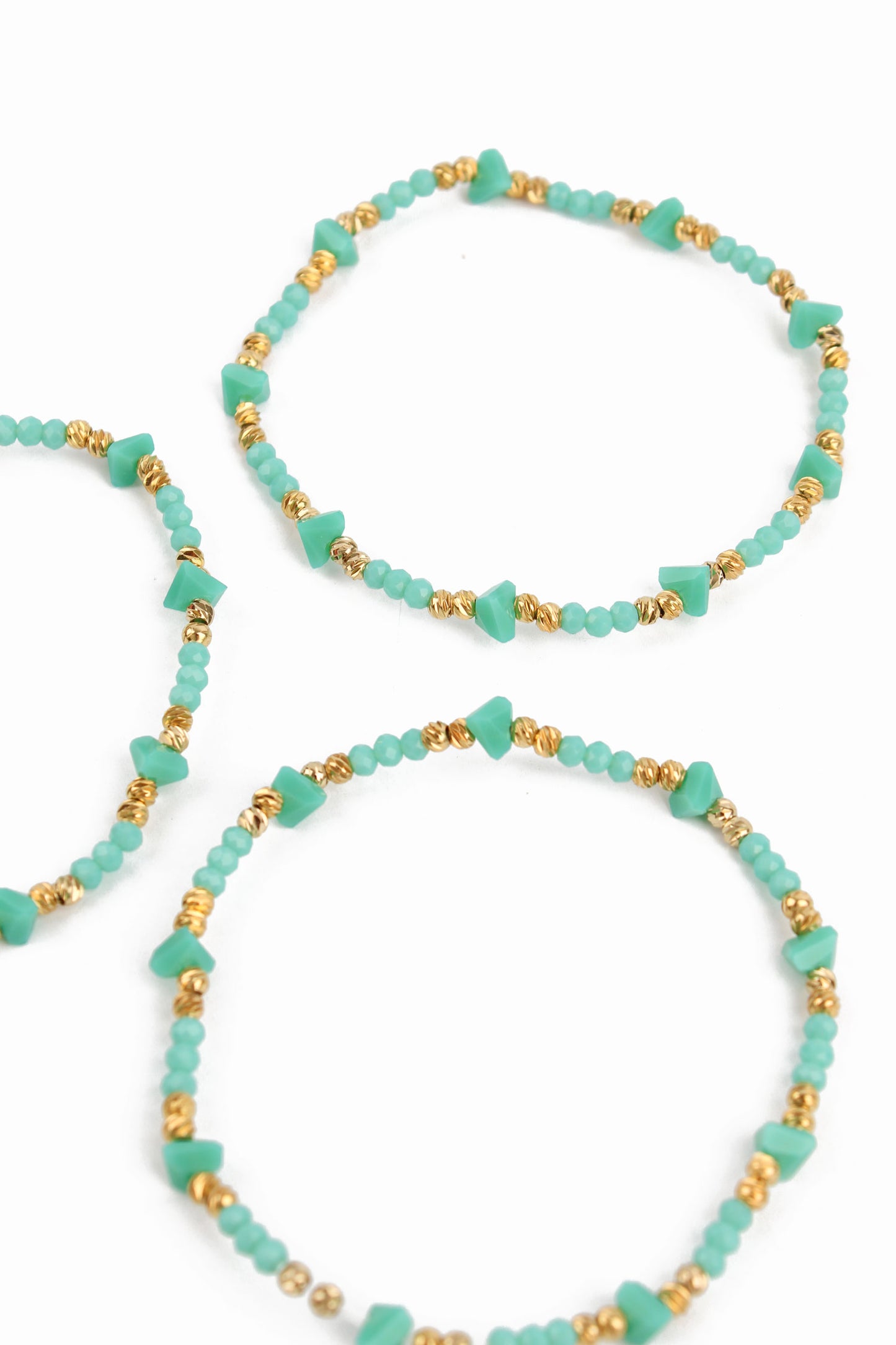 SET OF 3 GREEN GLASS ELASTIC BRACELET
