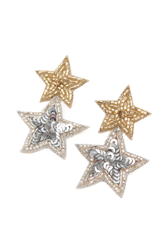 SILVER AND MINI GOLD STAR BEADED EARRINGS