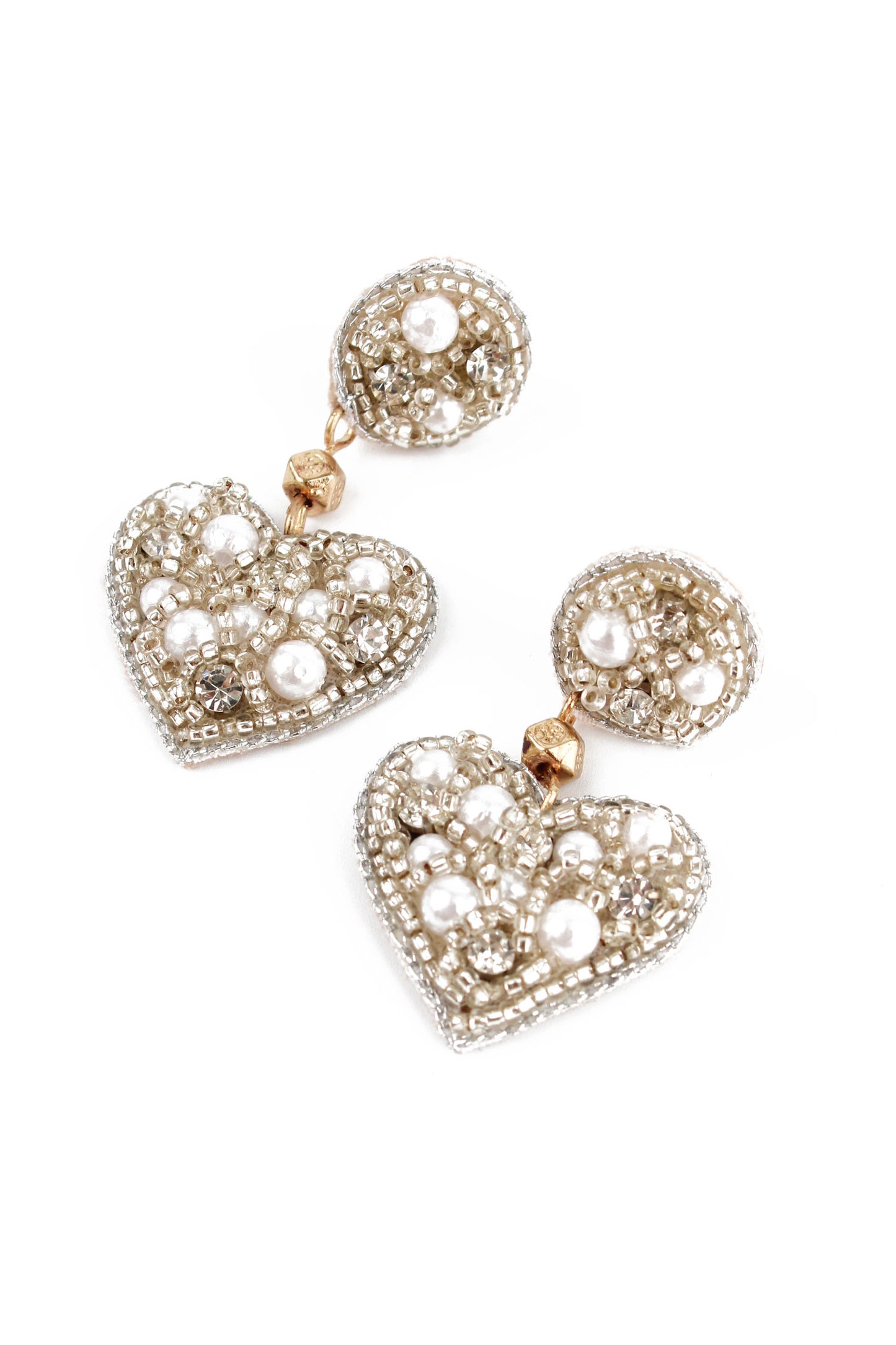 SILVER AND PEARL SMALL HEART DROP EARRINGS