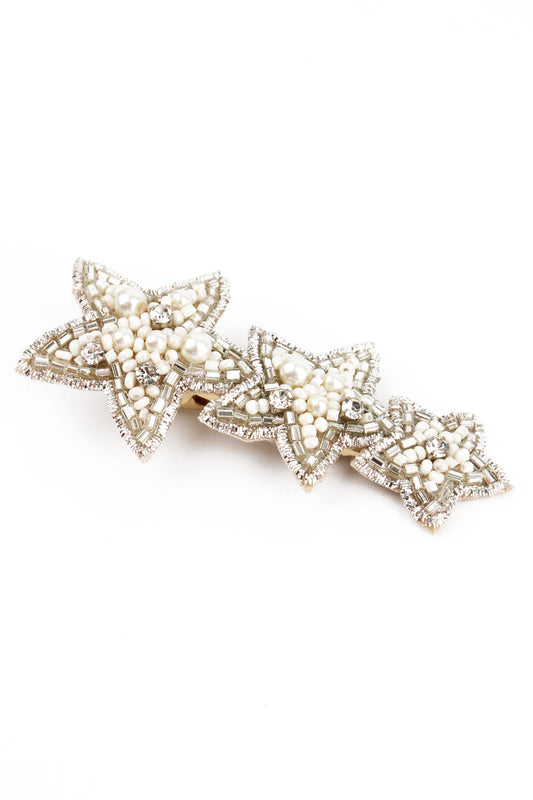 SILVER AND PEARL STAR HAIR CLIP